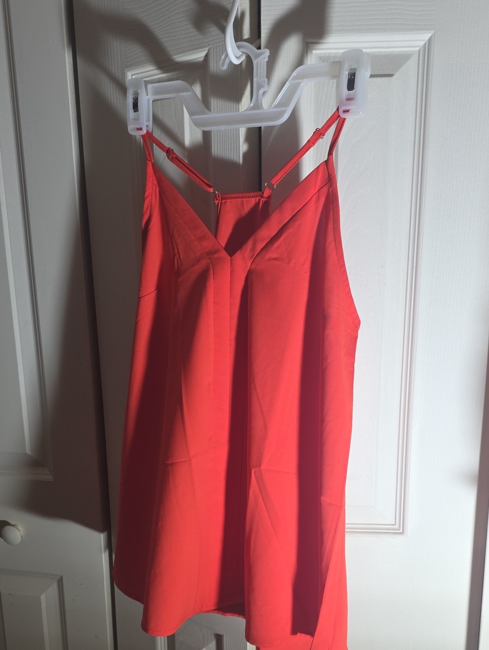 Women's coral colored V-Neck Spaghetti Strap Top